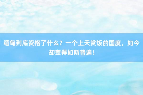 缅甸到底资格了什么？一个上天赏饭的国度，如今却变得如斯普遍！