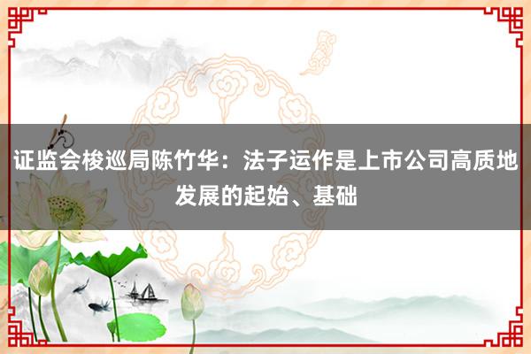 证监会梭巡局陈竹华：法子运作是上市公司高质地发展的起始、基础