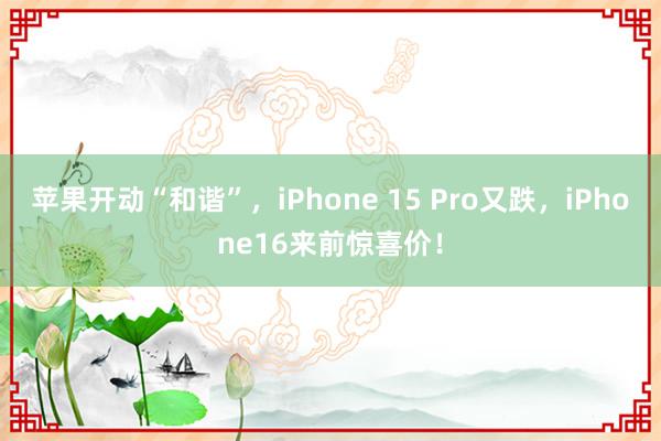 苹果开动“和谐”，iPhone 15 Pro又跌，iPhone16来前惊喜价！